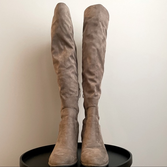 Liz Claiborne Leyla Over the Knee Suede Boots in Taupe Grey Gray - Picture 2 of 9